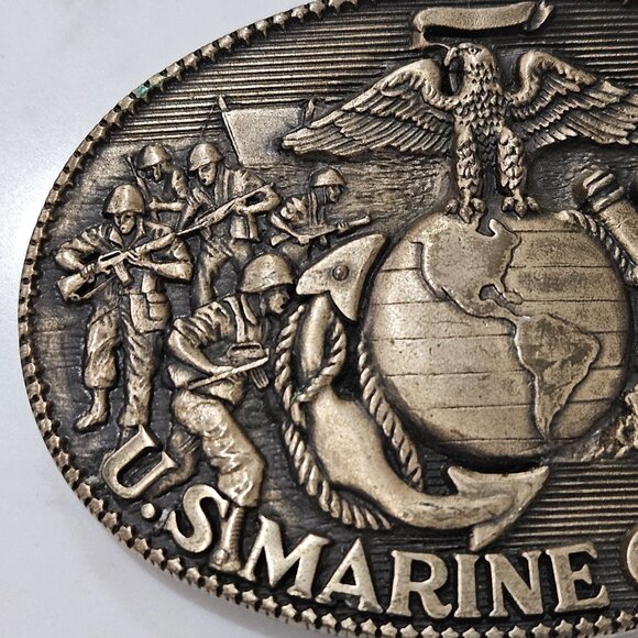 USMC Marine Corps Solid Brass Belt Buckle By Award Design Medals Vintage 1980s - Picture 2 of 9